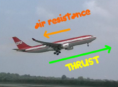 A jet taking off and accelerating due to a net resultant force