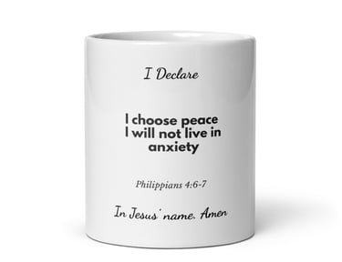 Christian affirmation mug with scripture about choosing peace over anxiety