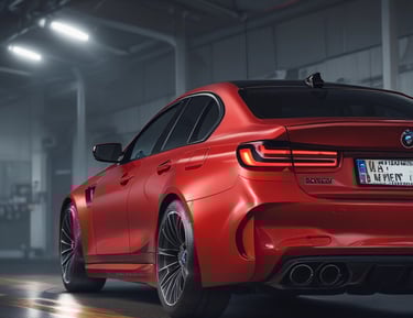 A dynamic shot of a high-performance car on a racetrack during a test drive.