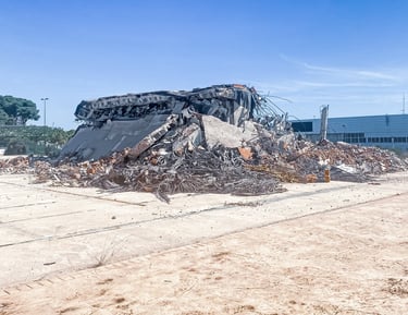 a pile of rubble in a building with a pile of rubble
