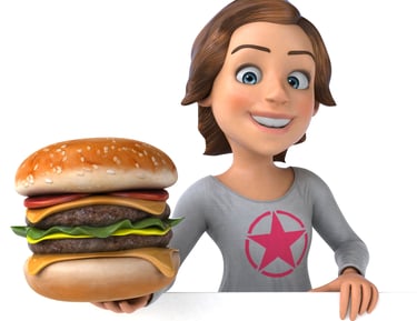 a woman holding a hamburgerburger and a hamburgerburger