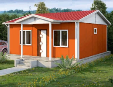 a small house with a red roof and a red roof
