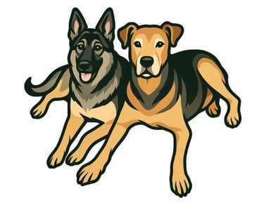 two dogs are sitting next to each other