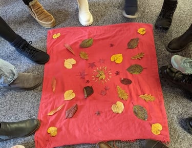 feet around mandala of leaves