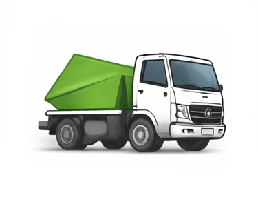 caminhão com uma caçamba verde em cima