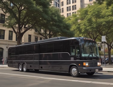 a tour bus parked on the side of the road