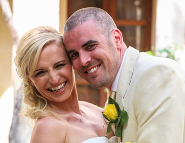 newly weds smiling