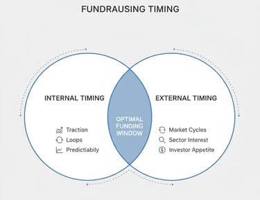 Diagram illustrating the intersection of internal and external fundraising timing factors.