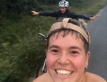 Happy people riding bikes