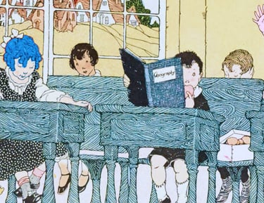 group of children at desks - sketch