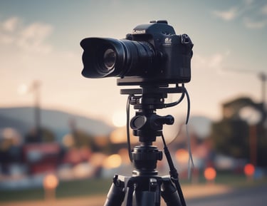 A person wearing a beanie is holding a professional video camera in a dark setting. The camera appears to be mounted on a stabilization rig, suggesting a focus on film-making or videography.