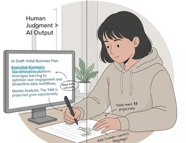 Founder using AI as a supportive tool while retaining judgment in pitch deck creation.