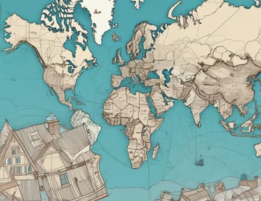 Legal documents and globe representing international contracts.