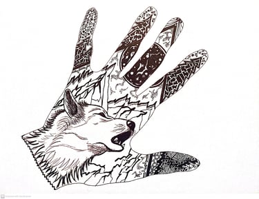 Gepersonaliseerde handomtrek tekening met wolf
