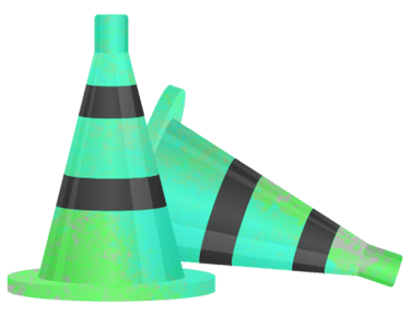 Two teal and black construction cones