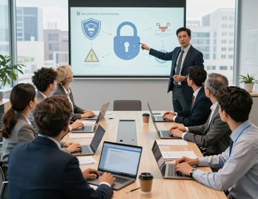 Close-up of secure communication devices and encrypted messages on a smartphone.