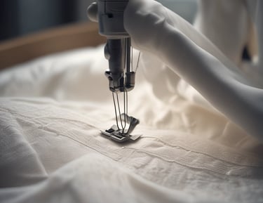 A bride smiling while trying on a wedding dress in a cozy boutique.