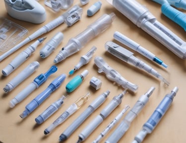 A neat display of mesotherapy products alongside aesthetic consumables.