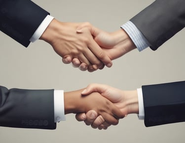 A friendly handshake between a client and a web developer at an office.