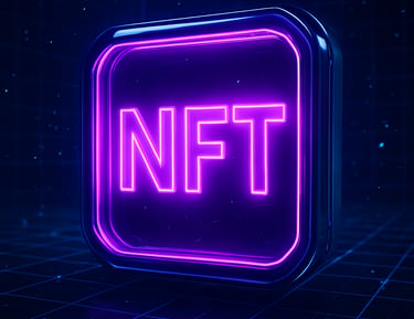 Futuristic interface showing NFT minting portal with IPFS nodes connected by neon lines.