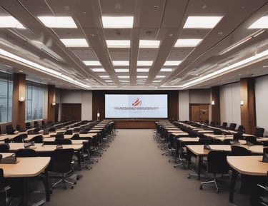 A lively conference room filled with engaged participants sharing ideas.