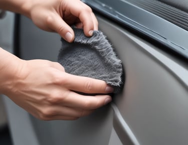 Technician shaping and fitting metal sheets on a car frame.