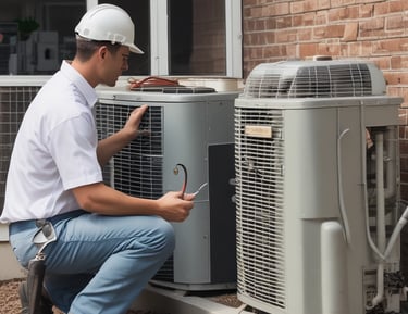 A technician installing a kitchen appliance in a modern home.