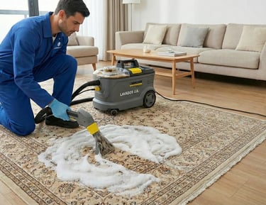 tenico lavando un alfombra en ibague