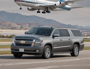 Suburban vehicle waiting outside an airport terminal for a private transfer.