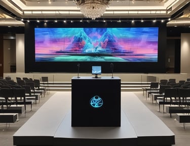 Technician installing a large LED billboard on a busy city street.
