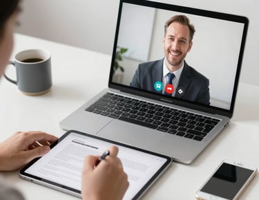 A mobile notary meeting a client at their home, reviewing documents together.