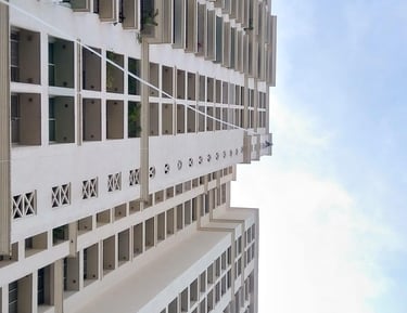 Technician from Arjilli Enterprises fitting a pigeon net on an apartment window.