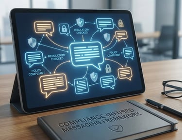 Compliance-infused healthcare messaging framework showing policy-compliant communication and regulat
