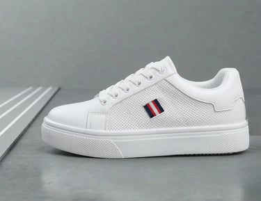 Tenis blanco de cuero con detalle lateral, calzado casual deportivo