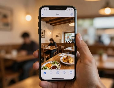 A sleek, modern menu design displayed on a wooden table with elegant cutlery.