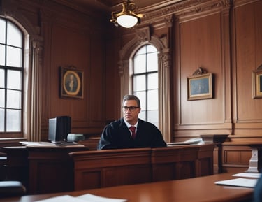 A calm meeting between lawyer and client discussing case details.