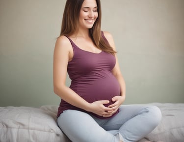 A mother resting comfortably post-birth with her newborn and doula nearby offering gentle care.