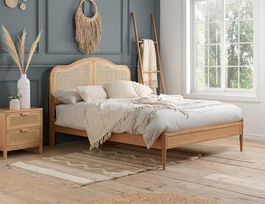 Oak Rattan Low Foot End Bed