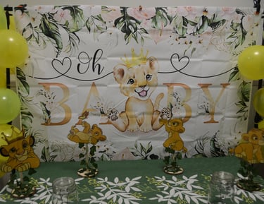Decoración de Baby shower con temática del rey león