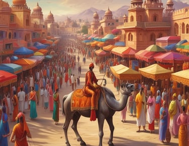 Tourists enjoying traditional Rajasthani hospitality.