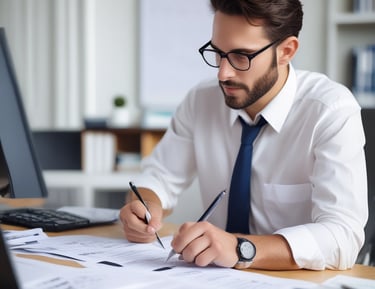 Two service windows with blue signs above each window. The left sign reads 'Facturacion Caja' and the right one reads 'Faturamento Caixa.' These windows appear to be part of a billing or payment service area. A few items, such as boxes and papers, are placed behind the windows. A small digital display shows a number.