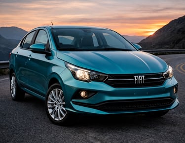 sedans aspirados até 65 mil Fiat Cronos 2023 verde de frente em estrada ao entardecer