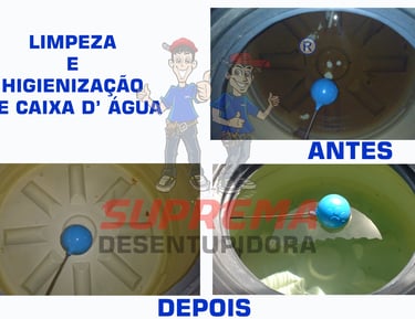 antes e depois de uma caixa d'agua