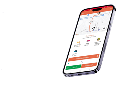 Tela do app APKTEM mostrando mapa de mobilidade urbana e corridas.
