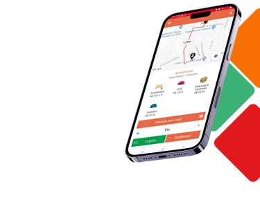 Tela do app APKTEM mostrando mapa de mobilidade urbana e corridas.