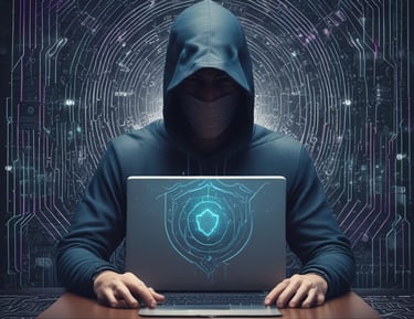 A room with a tiled ceiling and fluorescent lighting contains various electronic and office equipment. On the left, there's a wooden desk with a black server cabinet next to it. In the center of the room, a rack of network cables is visible, organized into a larger unit. To the right, a filing cabinet is mounted on the wall, with a printer/copier machine near the foreground. The walls are plain and the floor is covered in white tiles.