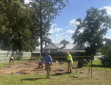 Cementing the temporary church site foundations