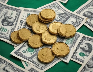 A person examining a gold coin with a thoughtful expression.