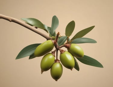 Two orange cosmetic products labeled 'Bioglow' are placed on a white, slightly wrinkled fabric with fresh green leaves and a white tulip resting beside them. The packaging is vibrant and stands out against the soft background.