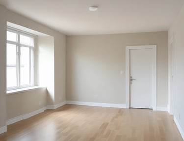 A building under renovation with extensive scaffolding surrounding its façade. The structure features classical architectural elements like ornate balconies and mansard roofs. Traffic barriers are placed at the base, indicating an active construction zone.